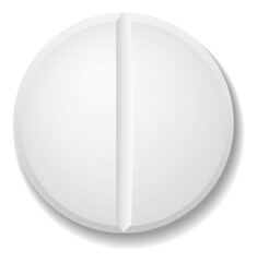 Round aspirin tablet. White blank drug mockup