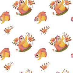 Obraz na płótnie Canvas Watercolor bird background. Happy joyful sings into microphone. seamless pattern with children's musical character. holiday song congratulations. repeating texture for nursery, decor in baby bedroom