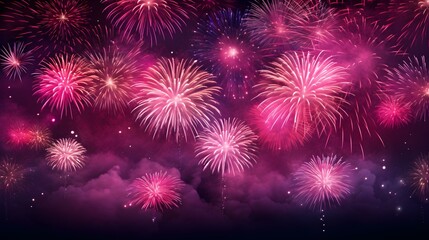 Background of hot pink Fireworks. Festive Template for New Year's Eve and Celebrations
