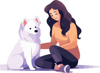 Happy person walking their dog  flat illustrations vector