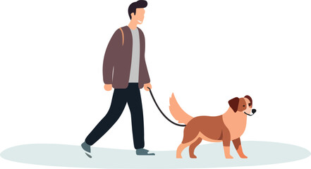 Happy person walking their dog  flat illustrations vector