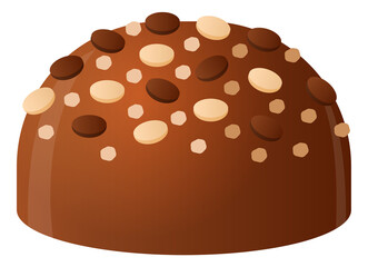 Round chocolate candy with hazelnut. Cartoon sweet icon