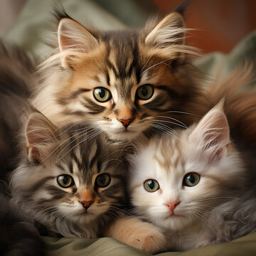 Fotografia con detalle adorable de mama gata con sus gatitos