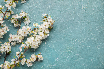 Blooming branches on grunge background