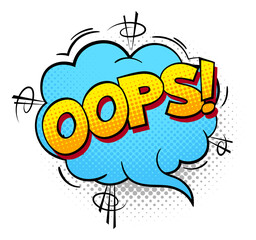 Oops speech bubble. Sticker in comic book style