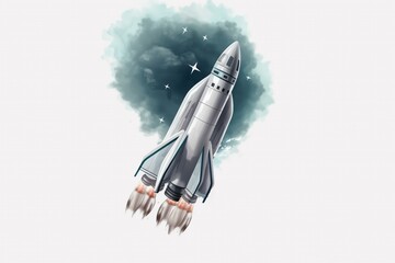 Transparent background with white rocket. Generative AI