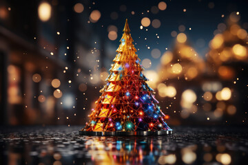 Holiday background with Christmass tree. Generative Ai.
