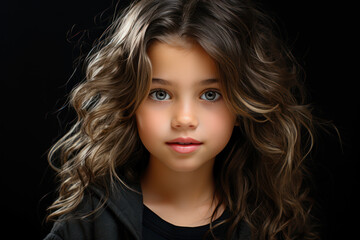 Naklejka premium Head shot portrait of cute little girl posing for camera. Generative Ai.