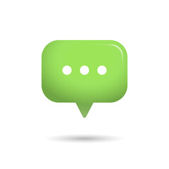 3D social media notification, speech bubble with three dots, ellipsis. Button on white background, vector