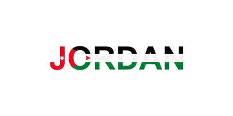 Letters Jordan in the style of the country flag. Jordan word in national flag style.