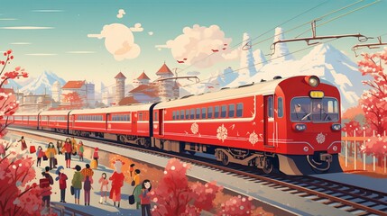 Technique for illustrating Chinese New Year's Day Train Spring Festival Travel Rush