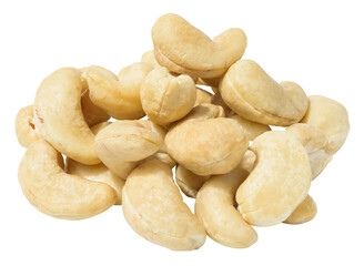 A bunch of cashew nuts on a white isolated background