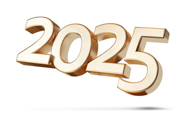 year 2025 golden bold metallic glossy, isolated, small shadows, hovering floating