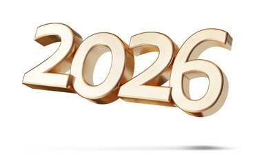 year 2026 golden bold metallic glossy, isolated, small shadows, hovering floating