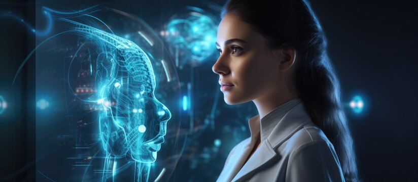 Futuristic concept of a young female doctor with advanced medical interface