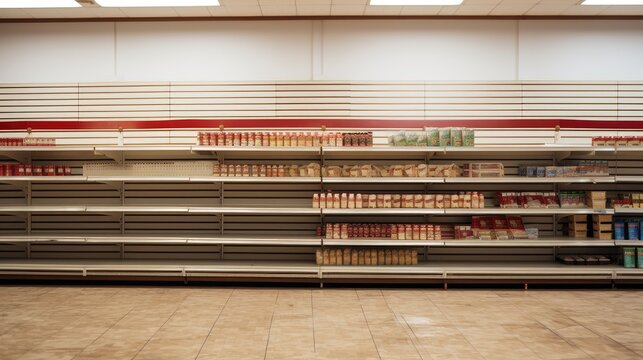 empty supermarket shelves, a visual representation of the impact of stay-at-home orders, highlighting the effects on everyday life.