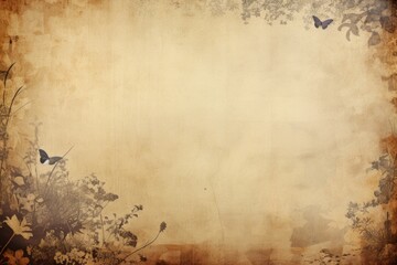 Grunge old paper background with flowers