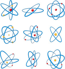 atom set cartoon. orbit nuclear, micro nucleus, molecular technology atom sign. isolated symbol vector illustration © PikePicture