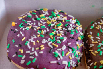 Plate for delicious donuts for Halloween on table