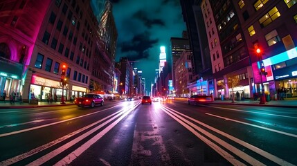 Night traffic in New York City.