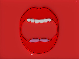 Open mouth with red lips and white teeth, screaming. 3D rendering illustration