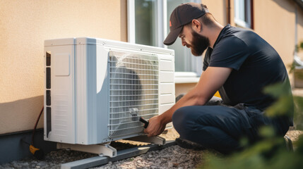 Electrician installing a heat pump
