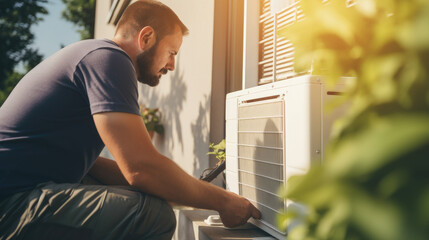 Electrician installing a heat pump
