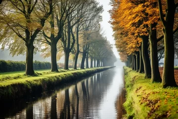 Foto op Plexiglas Scenic view of a Dutch waterway during the fall season. Generative AI © Endellion