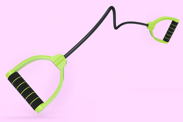 Hand expander or resistance band with rubber handle isolated on pink.
