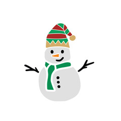 Snowman with a scarf isolated in a white background. Vector illustration.