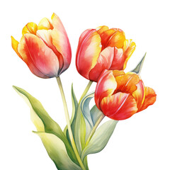 Watercolor Tulip hand drawn vector illustration, pink isolated on white background