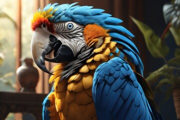 Fototapeta premium Beautiful yellow and blue macaw parrot