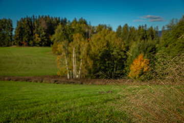 View for autumn landscape in color hot evening near Roprachtice village