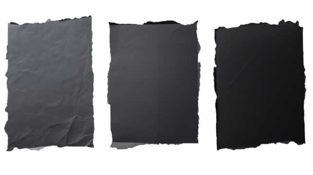 three pieces of peeled black and white paper