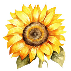 Naklejka premium Watercolor Sunflower hand drawn illustration, yellow isolated on white background
