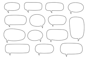 Obraz premium Hand drawn speech bubbles set, doodle style, Blank empty vector speech bubbles. Cartoon outline balloon word design. Speak bubble text, cartoon chatting box, message box.