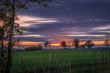 View for autumn landscape in color hot evening near Roprachtice village