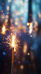Sparklers on a blurred New Year's background. Generative AI.