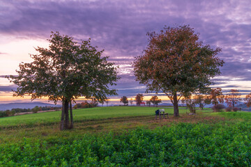 View for autumn landscape in color hot evening near Roprachtice village
