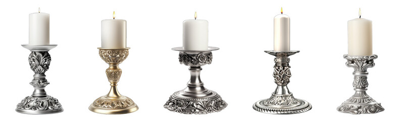 Collection of holder with candle on a transparent background, generative ai