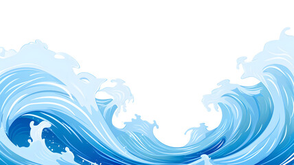 Blue curves and the waves of the ocean water splash drawing, isolated on transparent background. Generative AI