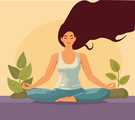 Obraz na płótnie Canvas Meditating woman. Vector illustration of cartoon
