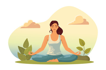 Meditating woman. Vector illustration of cartoon