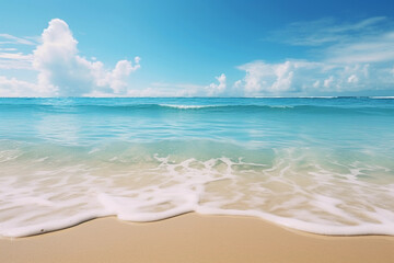 Fototapeta na wymiar Panoramic view of a white sand beach with turquoise waters 