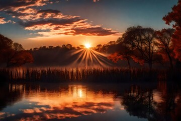 Fototapeta na wymiar beautiful sunset on Lake 