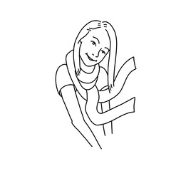 Line art portrait of a woman with scarf