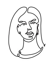 Portrait of a woman one line style full face 