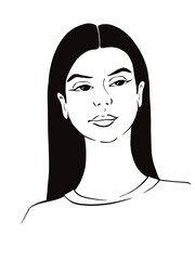Portrait of a girl full face sketch black and white 