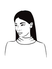 Portrait of asian women full face sketch black and white 