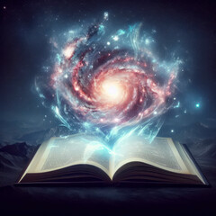 Open book with galaxy milky way stars other dimention. ai generative